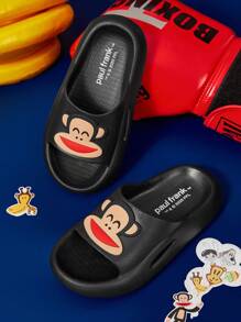 Paul Frank X SHEIN 可爱卡通猴子黑色男童儿童一脚蹬拖鞋儿童防滑速干淋浴拖鞋，轻便耐用的 EVA 材质，男女通用，适用于室内、浴室、游乐场、游泳池、海滩室内外 - 黑色 - 查看 7