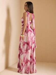 SHEIN BAE 秋季花卉吊带褶皱吊带背心和低腰褶皱雪纺长裙两件套，海滩度假装，女士演唱会礼服，婚礼伴娘两件套 - 彩色 - 查看 2