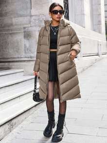 EURMUSE Hooded Double Pocket Puffer Winter Coat - Grey - View 6