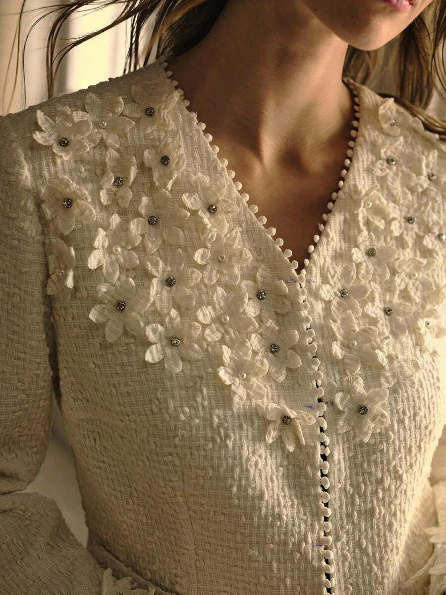 MOTF PREMIUM TWEED APPLIQUES SLIM FIT OVERCOAT