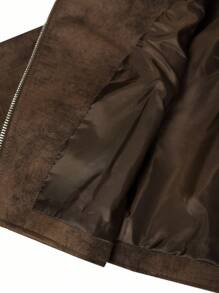 Aveloria Affinna Chaqueta de mujer con textura de cuadros, cremallera de metal retro, . Chaqueta corta de motocicleta de cintura alta y holgada, para primavera/otoño