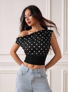 SHEIN PETITE 夏季新款女士波点上衣，Y2K，外出上衣，复古风女士，机场女士