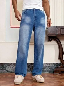 SWAVVY Pantalones vaqueros largos de mezclilla azul tejidos para hombres - Azul - Ver 1