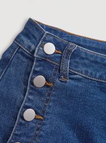 Lässiger Pendler-Knopf-Mittelwesten-Denim Rock - Dunkle Waschung - Übersicht 3