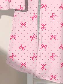 2 件套青少年女童休闲可爱甜美粉色波尔卡圆点和迷你蝴蝶结图案奶油粉色短袖上衣和裤子套装，适合夏季返校、节日服装、卡哇伊风格、女童服装套装、青少年女童服装、儿童服装、返校、返校节、校服、休闲、史迪奇 - 彩色 - 查看 6