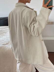 Livesso Women's Solid Color Loose Casual Blazer Business Attire - Beige - View 2