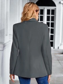 EURMUSE Shawl Collar Single Button Blazer Workwear  - Grey - View 2