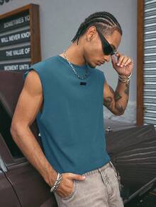 AXEPEAK Camiseta de tirantes para hombre con estampado gráfico, de corte holgado y cuello redondo, en tallas surtidas de estilo urbano - Azul - Ver 4