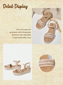 Styleloop Women's Woven Rope Platform Wedge Sandals, Vacation Style BOHO Chic Retro American Western Music Festival Party Outfit