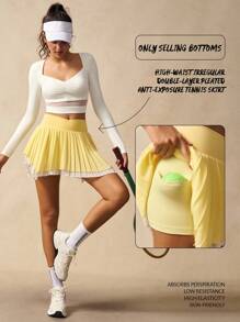 VARSIVA Women's Overlap Waist Pleated Asymmetrical Hem 2 In 1 Sports Skort Yellow Tennis Skirt Workout Skirt - Multicolor - View 10