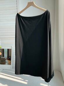 Comfortcana Áo thun nữ tay dài cổ tròn đơn giản, dáng rộng, thường ngày - màu đen - Xem 2