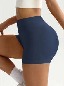 Core Rhythm 1 Quần đùi thể thao cạp chun màu đỏ, dệt kim liền mạch, độ đàn hồi cao, thoải mái khi tập yoga, thể dục, thể thao ngoài trời - Màu xanh hải quân - Xem 3