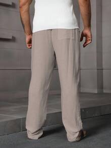Manfinity RSRT Pantalones de lino con cintura elástica para hombre, otoño - Caqui - Ver 5