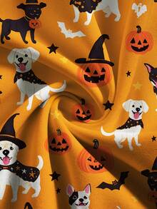 PopScrub Women's Halloween Pattern Nurse Doctor Uniform Top,Orange V-Neck Short Sleeve Double Pocket Pet Grooming Lab Workwear,Summer Functional Scrub Top - Orange - View 5