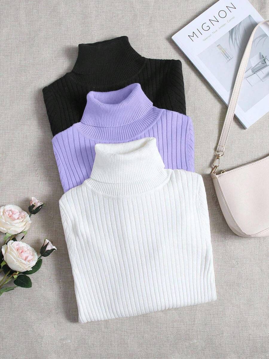 EURMUSE Áo len dệt kim cổ lọ 3 chiếc - Nhiều màu - Xem 1