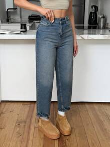 EURMUSE 99% Cotton High Waist Balloon Fit Jean 06-559 - Medium Wash - View 7