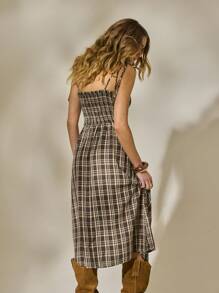 Aralina 夏季秋季冬季西部格子金汉褶皱迷你连衣裙乡村音乐会服装 - 彩色 - 查看 2