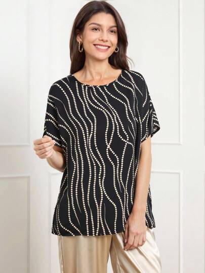 Miaspire 女士波尔卡圆点印花蝙蝠翼短袖休闲衬衫