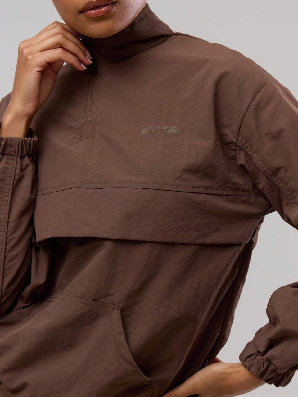 Active Oversized Zip Long Cuff Sleeve Half Zip High Neck Jacket Running Gym Wear Fitness Desert Runner Fitness