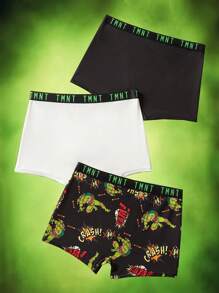 TEENAGE MUTANT NINJA TURTLES | SHEIN 男士柔软卡通乌龟与字母印花松紧腰带四角内裤 - 黑與白 - 查看 2