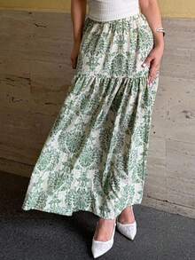 Jeta Ari 女士松紧腰宽松波西米亚花卉印花半身裙 - 綠色 - 查看 6