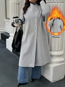 Easura Veste décontractée à manches longues pour femmes, grande taille, chaude pour l'automne/l'hiver, vêtement pour femmes - Gris pâle - Voir 3
