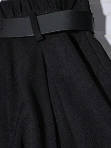 Franclia 高腰修身百搭休闲蕾丝设计黑色短裤 - 黑色 - 查看 3