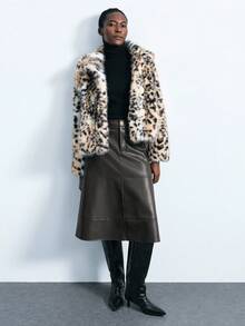 Maija Animal Print Fluffy Faux Fur Leopard Print Oversized Loose Fit Autumn/Winter Women Fur Coat, Urban Fashionable & Versatile, Fall For Women, Halloween Costumes, Christmas Women's Winter Coat New Year Brown Party - Multicolor - View 4