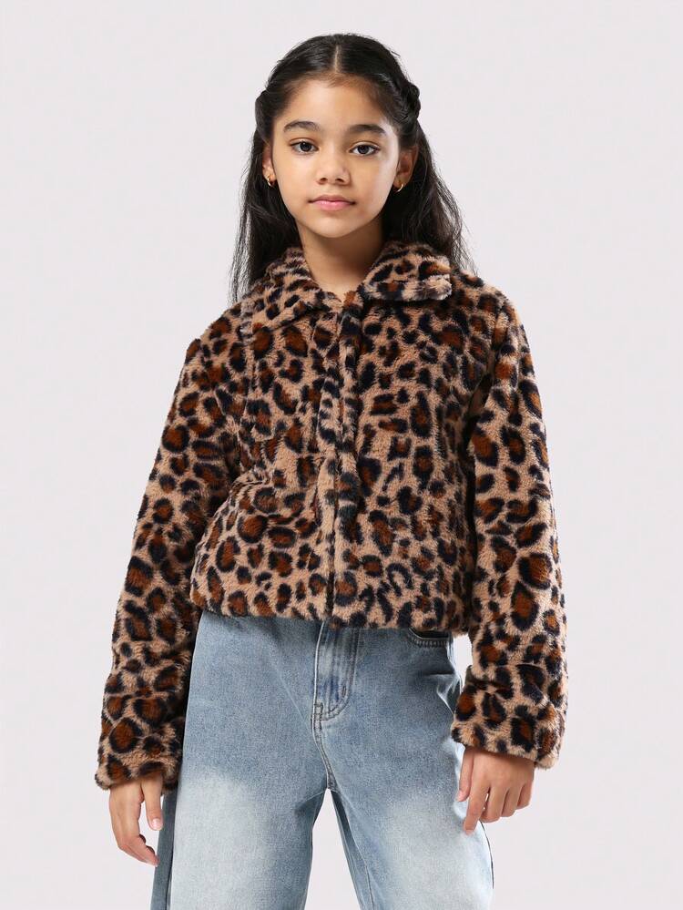 Plush Leopard Print Faux Fur Jacket With Zip Closure