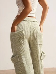 Bohemela BOHO 女式低腰多口袋针织裤，秋冬 - 軍綠色 - 查看 6