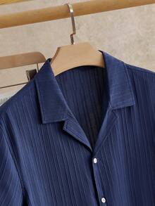 EASEVO 加大码男士纯色立领单排扣短袖衬衫及抽绳腰带口袋休闲裤套装 - 彩色 - 查看 4