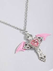 ROMWE Vintage Gothic Style Sword Pendant Necklace, Suitable For Daily Wear - Pink - View 4