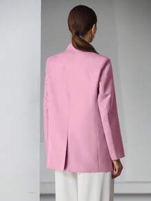 EURMUSE Decor Pocket Single Breasted Blazer Workwear  - Dusty Pink - View 7