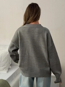 EURMUSE Women's Casual Long Sleeve Sweater With Bow Tie, Autumn/Winter Gray Sweater Women's Sweater Knit Top Jumper Gray Top,Jumpers,Women's Jumpers - Grey - View 5