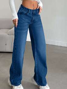 SHEIN Tall LOW RISE STRAIGHT CYT WOMEN BLUE JEAN, Tall Women - Blue - View 4