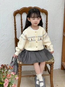 DAZY 少女碎花清爽甜美可爱开衫秋冬 - 白色 - 查看 10