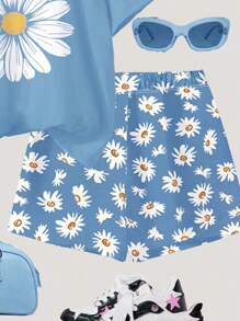 Emery Rose Kids Emery Rose Kids Bộ 2 món áo ngắn tay tối giản thường ngày và quần short cho bé gái tuổi mới lớn, phù hợp cho mùa hè - Nhiều màu - Xem 5