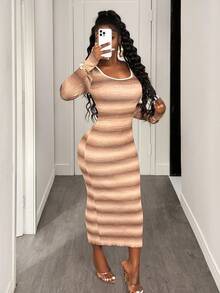 BamGleam Tie-Dye Chiffon Off-Shoulder Dress, Suitable For Commuting And Outdoor Romantic Occasions Fall Winter Cloth For Women