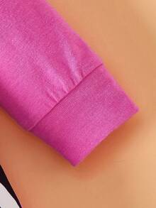 Paul Frank X SHEIN Bộ đồ liền thân dài tay dài cổ tròn in hình khỉ hoạt hình dễ thương cho bé trai màu hồng thoải mái - Hồng - Xem 5