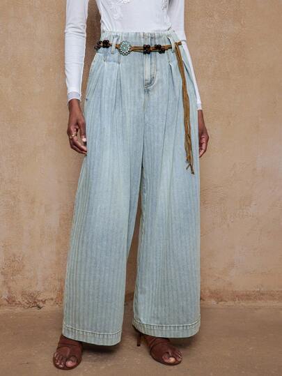 SHEIN Privé VITNOS Fall Winter Gathering Party Banquet Modest Old Money Coquette Glitter Holiday Party Rave Festival Outing Vacation Hot Outdoor Richly Layered Wedding Season Banquet Women's Vacation Casual High Waist Wide Leg Pants