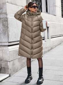 EURMUSE Hooded Double Pocket Puffer Winter Coat - Grey - View 3