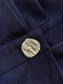 Franclia 海军蓝色长袖中长连衣裙，时尚法式束腰，适合秋季女性 - 藏蓝色 - 查看 4