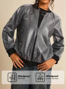 SHEIN VCAY Chaqueta bomber de manga larga versátil casual con cremallera y contraste de colores, ropa de invierno para mujeres, chaqueta de invierno, ropa de vuelta al colegio para mujeres, ropa de otoño para maestras, estilo country, concierto western, boho, rave, vintage años 2000, ropa de otoño talla grande, estilo bohemio country, ropa informal de otoño para mujeres