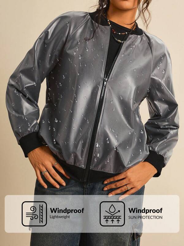 SHEIN VCAY Plus Size Contrast Color Zipper Casual Versatile Long Sleeve Bomber Jacket Winter Clothes For Women Winter Jacket Back To School Fall Women Clothes Teacher For Women School Teacher Country Concert Western Boho Rave Vintage 2000s Style Fall Clothes Plus Size Country Old Money Bohemian Clothes For Women Casual Autumn