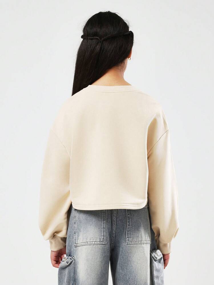 Boxy Fit Cropped Sweatshirt With Yellow Script Print