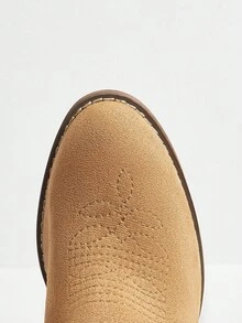 Styleloop Women's Hollow Out Western Style Pointed Toe Chunky Heel Mid-Calf Boots, BOHO Chic American Retro Bohemian Western Music Festival Party Christmas Halloween Outfit - Camel - View 3