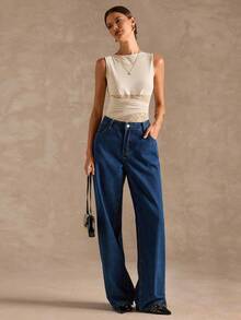 SHEIN BAE Women's Round Neck Contrast Lace Sleeveless Bodysuit