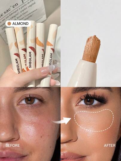 SHEGLAM Perfect Skin High Coverage Concealer-Almond 20 Shades Liquid Concealer Brush Moisturizing Weightless All-Day Hydrate Concealer Makeup Brand Beauty Makeup Face Paint Cosmetic For Women Girls Perfect For Winter Spring Ideal For Y2K Fancy Fashion Suitable For Birthday Gift Party Ready Best Color