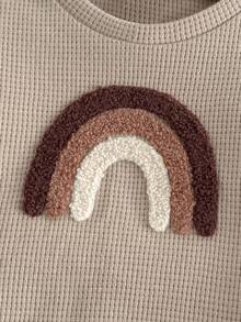 Loomiva 3件套女婴彩虹图案针织柔软圆领长袖套头衫套装