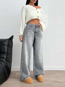 EURMUSE HIGH RISE WIDELEG Y2K STYLE LOOSE FIT WOMEN JEAN - Grey - View 5